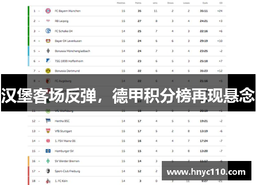 汉堡客场反弹，德甲积分榜再现悬念